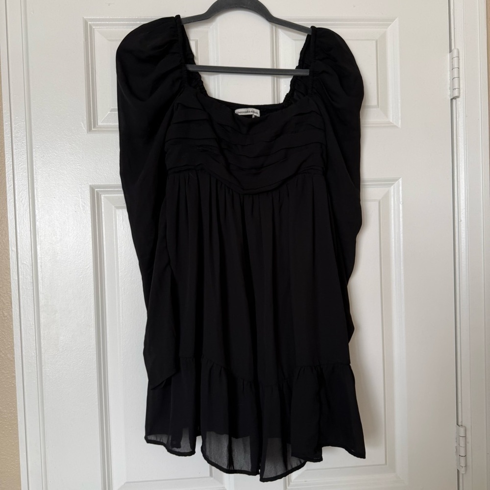Abercrombie Long Sleeve Black Ruched Babydoll Mini Dress Size Small